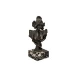 French Art Nouveau Pewter Bust, After Alphonse Mucha, Raised On A Square Marble Base.