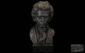 Plaster Bust of a Person of Note, on a square base, signed Austin,