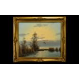 Original Painting of Lake Scene by Bradiver. Framed in an ornate frame, measures 29" x 25".