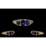 Antique Period - Attractive 18ct Gold Sapphire and Diamond Set Ring. Marked 18ct to Shank.
