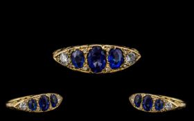 Antique Period - Attractive 18ct Gold Sapphire and Diamond Set Ring. Marked 18ct to Shank.