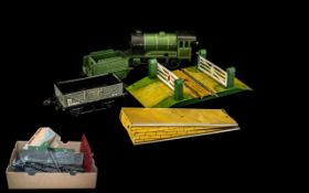 Train Interest - Collection of Tinplate Hornby including carriages, rails, station etc.