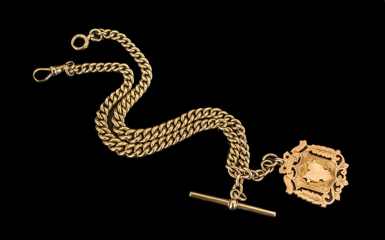 Victorian Period Superb 9ct Gold Double Albert Watch Chain with attached 9ct gold medallion and