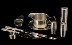 Collection of Stainless Steel Table Accessories comprising gravy boat and saucer, sugar dredger,