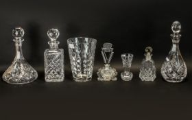 Collection Of modern Glass To Include Three Decanters, Two Scent Bottles And Two Vases.