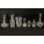 Collection Of modern Glass To Include Three Decanters, Two Scent Bottles And Two Vases.