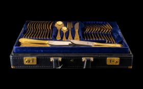 SBS Bestecke Solingen 72 Piece 24ct Gold Plated Canteen of Cutlery set in a blue leather carrying