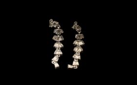 Diamond Articulated Drop Earrings, graduated 'fans' of baguette cut diamonds,