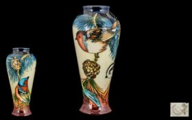 Moorcroft - Impressive Tubelined Tapered Vase ' Ingleswood ' Design. Designer Philip Gibson.