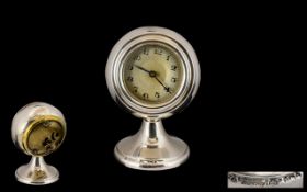 Art Deco Period Excellent Quality Sterling Silver Desk Clock of pleasing form and design,
