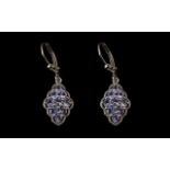 Tanzanite Lozenge Cluster Drop Earrings, the lozenge shape drops closely set with round and oval cut