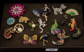 Lovely Collection of Beautiful Colourful Brooches, Various Sizes and Subjects.
