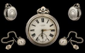 Victorian Period English Lever Silver Keyless Open Faced Pocket Watch of Nice Quality.