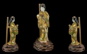 Japanese Ceramic Satsuma Impressive Okimono Geisha Figure with moriage decoration.