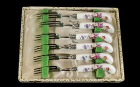 Royal Crown Derby China Handled Forks. Posy Pattern, in original box. Please see images.