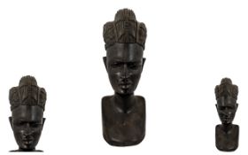 19th Century Early 20th Wooden Carving of An African Lady, Carving Well Done and Is Made of an One