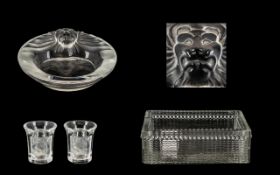 R. Lalique Moulded Glass Lions Head Ash Tray signed Lalique France. 5.75" - 13.90 cm diameter.