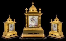 French 19th C Superb and Impressive Architectural Japy Freres 8 Day Striking Gilt Mantle Clock with