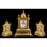 French 19th C Superb and Impressive Architectural Japy Freres 8 Day Striking Gilt Mantle Clock with
