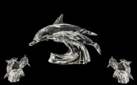 Swarovski S.C.S Members Only Crystal Figurine ' Lead Me ' Mother and Baby Dolphin. Designer