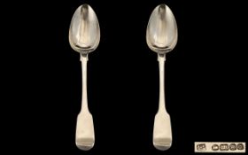 A Pair of Large Exeter 1823 Solid Silver Serving Spoons 9.25 inches in length.