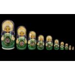 Russian Fine Set of Ten Hand Painted Graduated Dolls - Matryoshka Dolls the tallest measuring 12