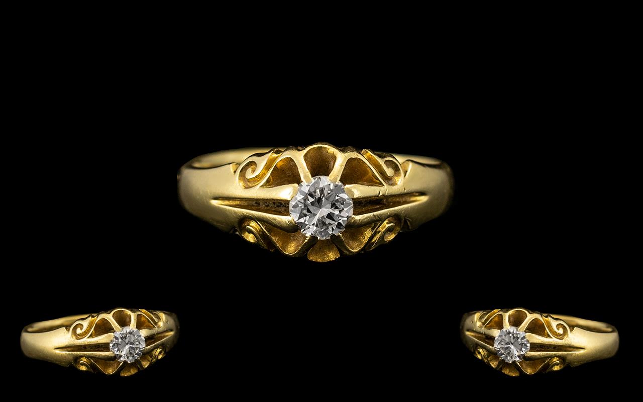 Antique Period - Top Quality 18ct Gold Single Stone Diamond Set Ring.