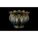 Antique Persian Enamelled Bronze Lotus Shaped Vase,