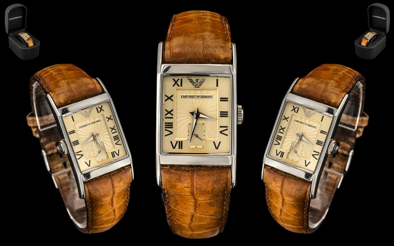 Emporio Armani Gentleman's Stainless Steel Wrist Watch with original tan calf leather watch strap