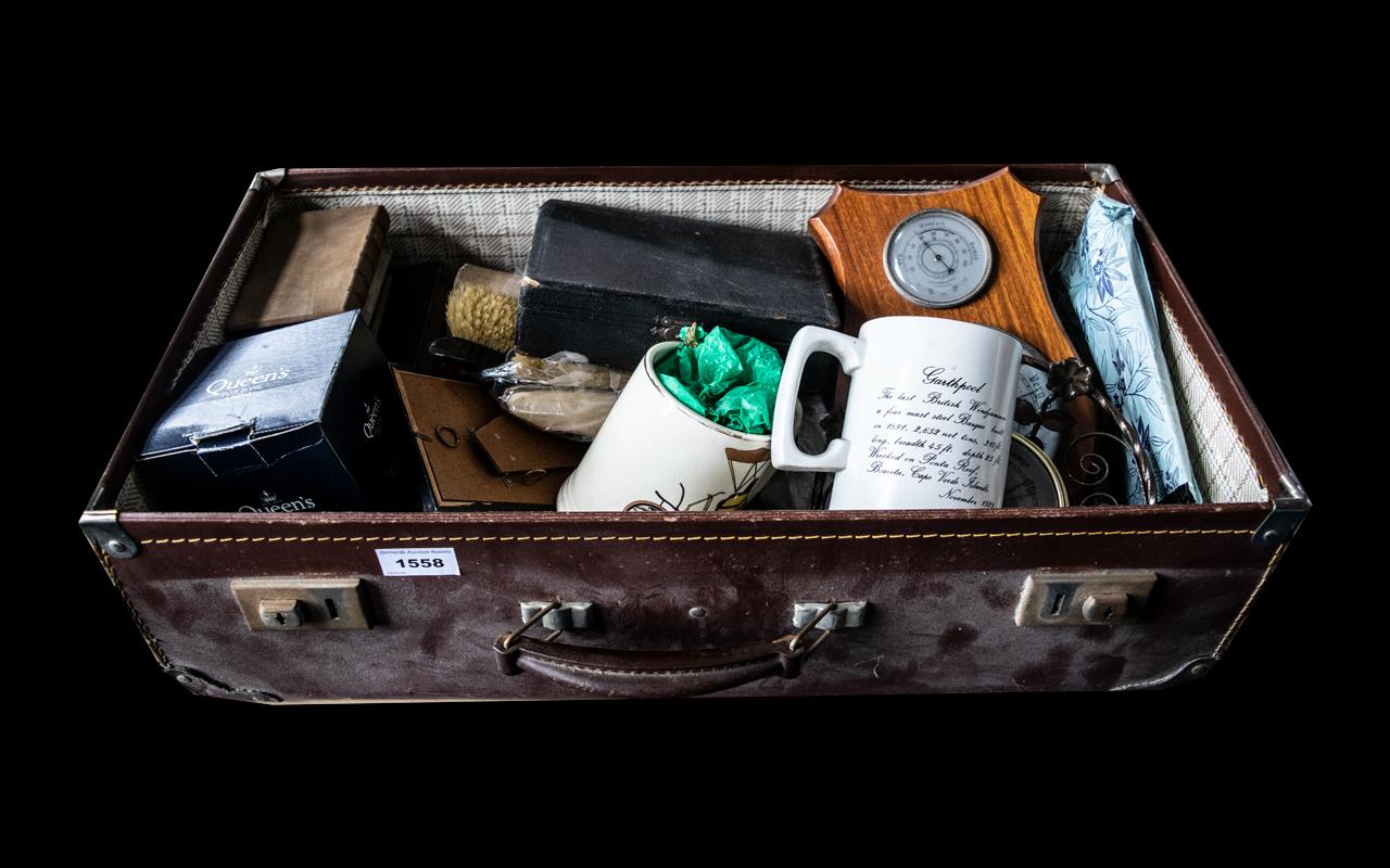 Vintage Brown Suitcase with Ephemera,