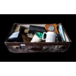Vintage Brown Suitcase with Ephemera,