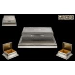 Art Deco Period Sterling Silver Superb Design and Shaped Engine Turned Table Desk Lidded Cigarette