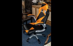 Modern Orange & Black Leatherette High Back Chair, alloy frames, airline style,