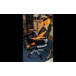 Modern Orange & Black Leatherette High Back Chair, alloy frames, airline style,