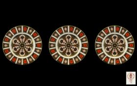 Royal Crown Derby Trio of Old Imari Patterned Cabinet Plates ( 3 ) In Total.