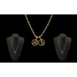 9ct Gold Triple Link Rope Design Chain with Attached 9ct Gold Pendants (2) one with letters R and S.