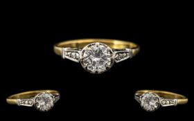 18ct Gold and Platinum Single Stone Diamond Ring full hallmark for 750 to interior of shank,