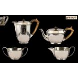 George VI Art Deco Period Sterling Silver 4 Piece Teaset in a true Art Deco Design.