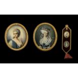 Italian Wall Tassel, Framed Within Two Oval Miniatures on Ivory of An Elegant Ladies on a Plush