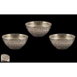 William Comyns Anglo Indian Wonderful Quality Trio of Sterling Silver Finger Bowls (3) of wonderful