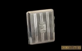 Ladies Nice Quality Engine Turned Sterling Silver Cigarette Case Regency Stripe design,