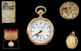 Patek Phillipe & Co Superb Quality 18ct Gold Precision Open Faced Chronograph/Chronometer Pocket