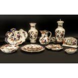 A Collection of Mason's Mandalay Pottery to include two Table Lamps, one with shade; desk clock,