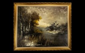 Large Oil Painting 'Morning Flight' framed in an ornate frame, measures 37" x 44".