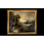 Large Oil Painting 'Morning Flight' framed in an ornate frame, measures 37" x 44".