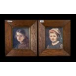 Pair Of Early 20thC Oak Framed Prints Portrait Of Children, 9 x 7 Inches,