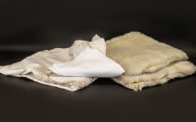 Large Vintage Linen Tablecloth & 12 Napkins.
