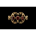 Victorian 9ct Garnet Set Brooch, Garnets of Good Colour and Form, Set In a Lovely Design 9ct Gold.