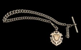 Victorian Period Good Quality Graduated Silver Albert Watch Chain with Attached Silver Medal,