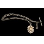 Victorian Period Good Quality Graduated Silver Albert Watch Chain with Attached Silver Medal,